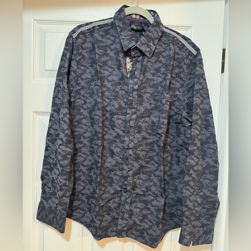 SMASH Men’s Camo Dress Button Up Long Sleeve Shirt